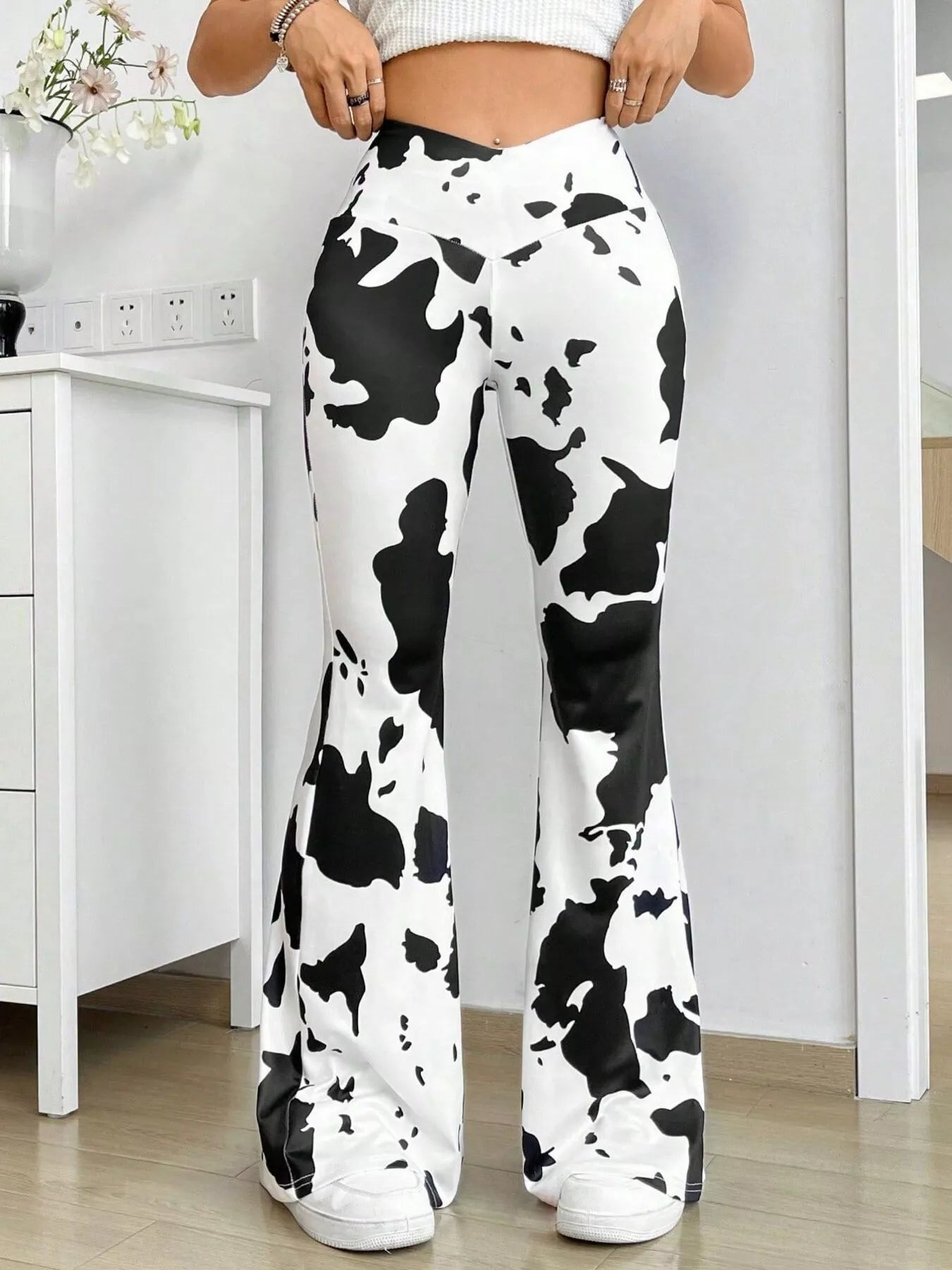 Cow Print Flared Pants