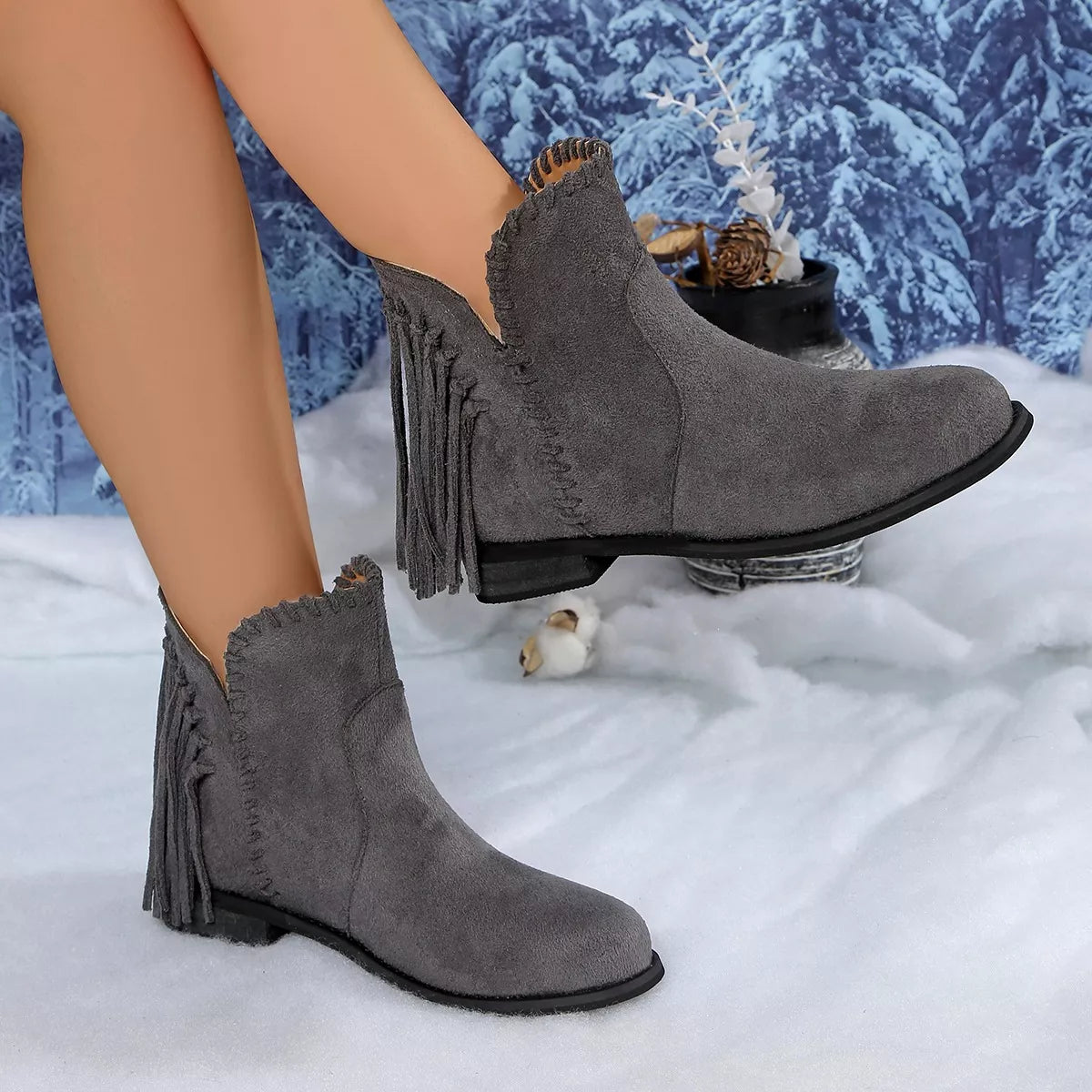 Fringe Point Toe Ankle Boots