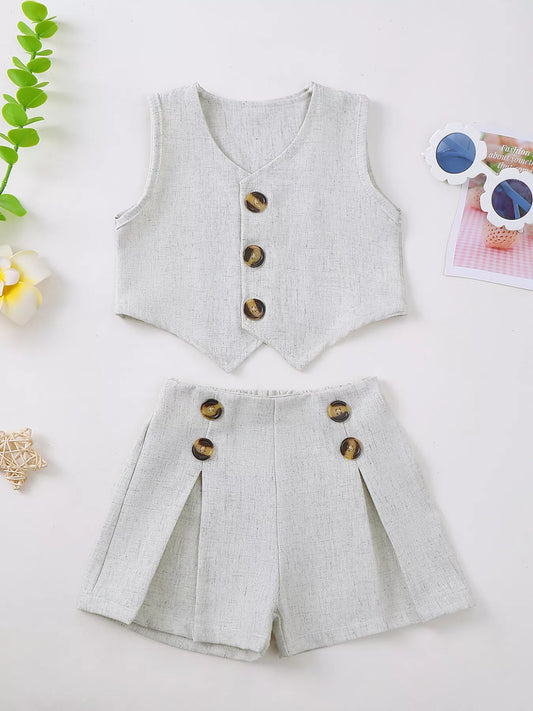 Children's Button Up Vest and Shorts Set