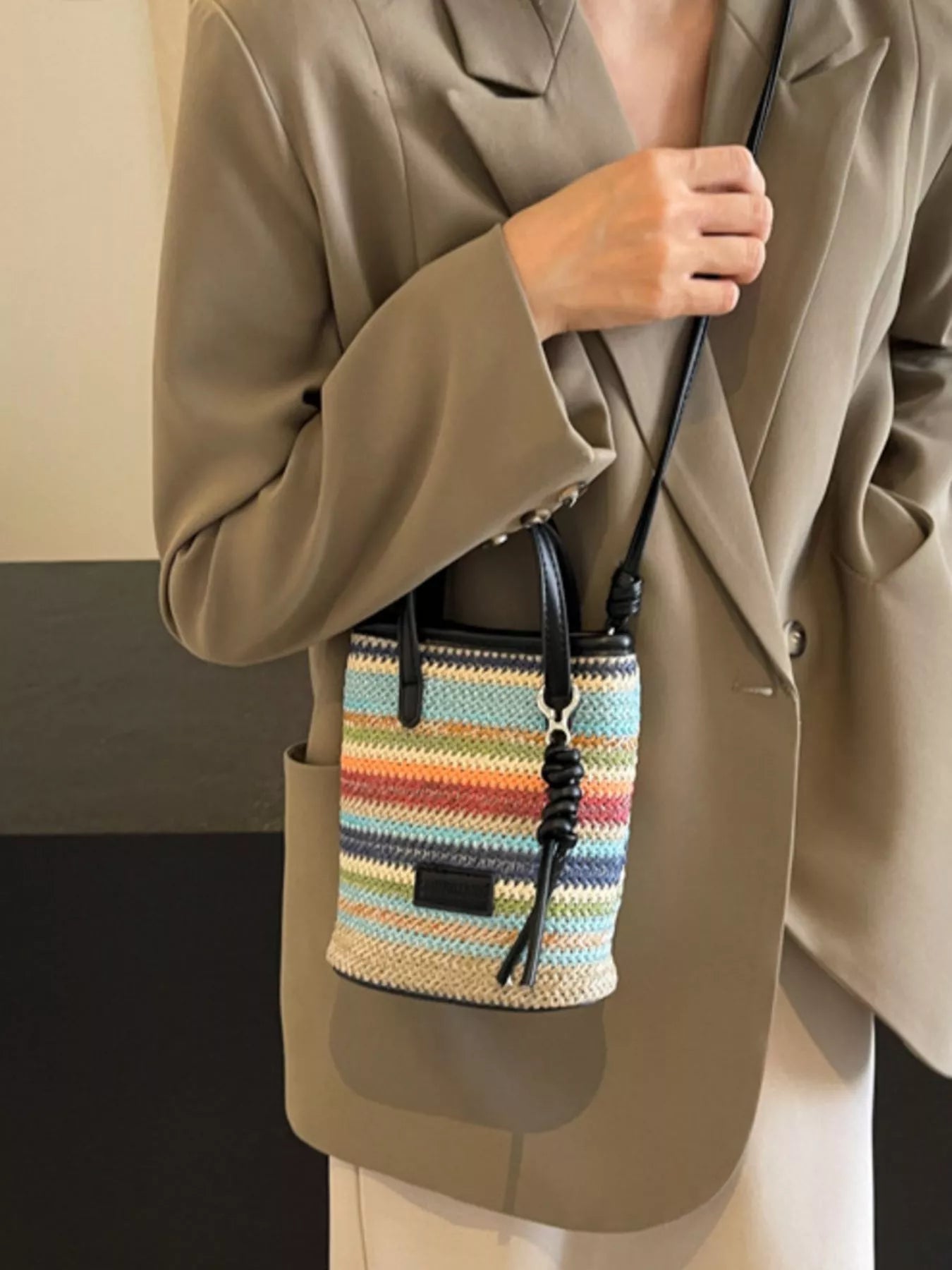 Striped Woven Mini Crossbody Bag