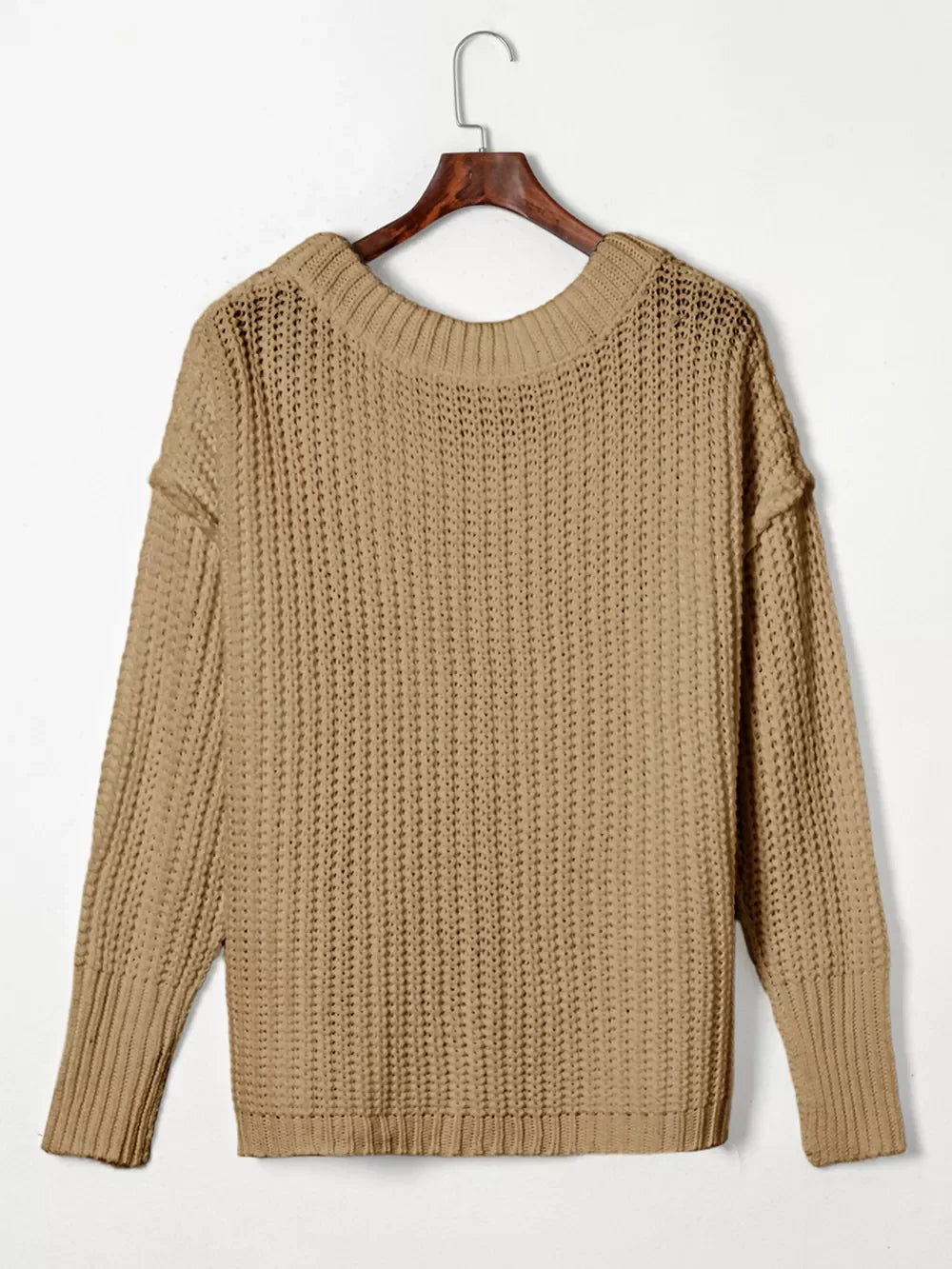 Ribbed Knit Round Neck Slouchy Chunky Sweater