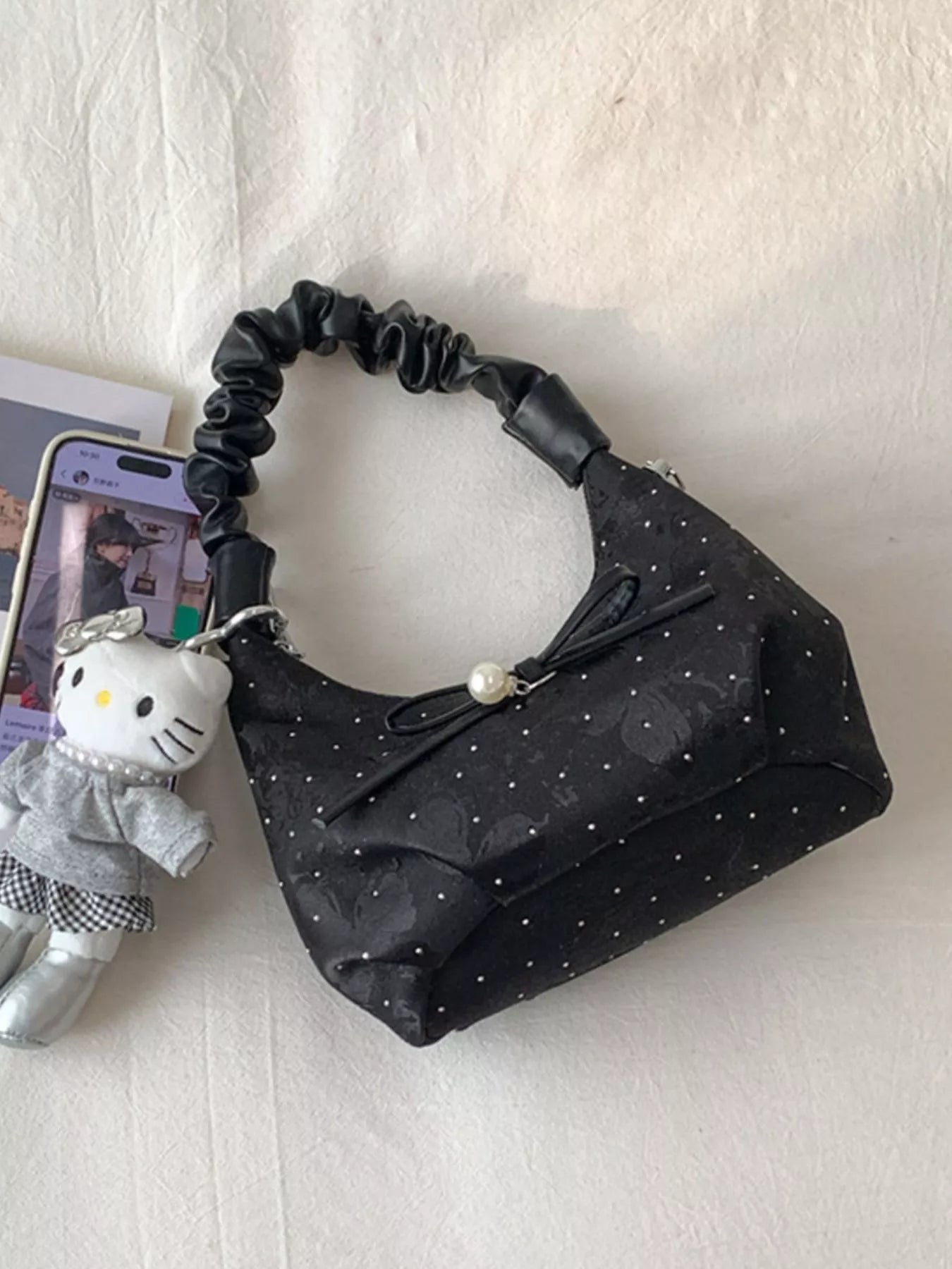 Ruched Handle Polka Dot Handbag