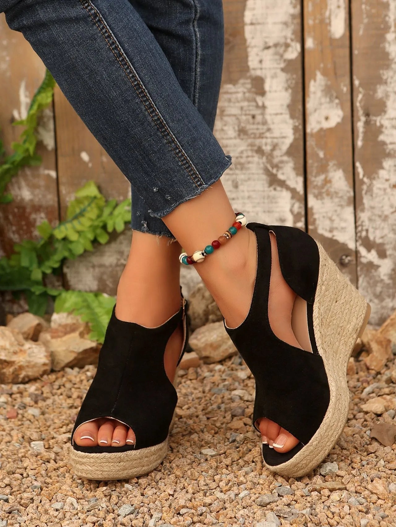 Espadrille Wedge Sandals with Ankle Strap