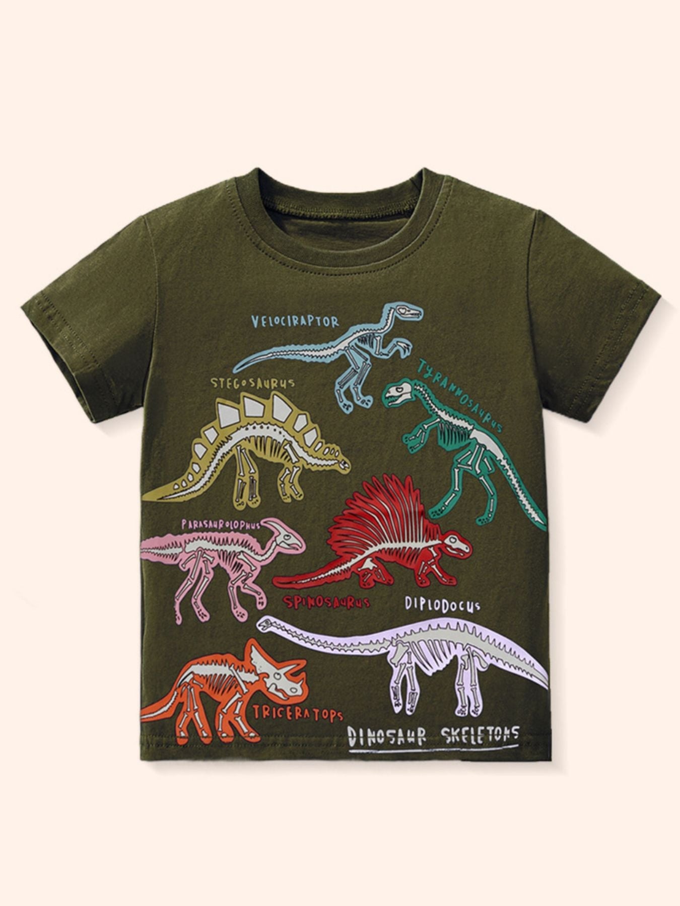 Children's Dinosaur Skeleton Print Short Sleeve T-Shirt