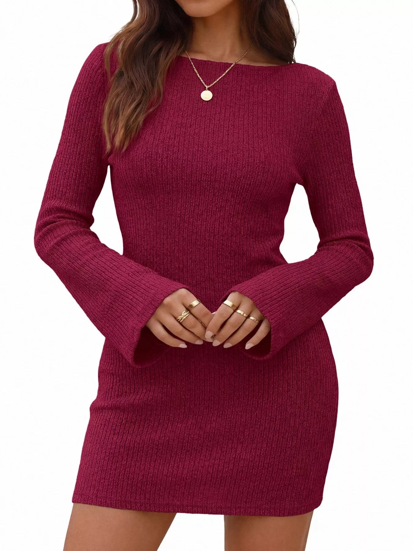 Ribbed Knit Long Sleeve Slim Fit Sweater Dress