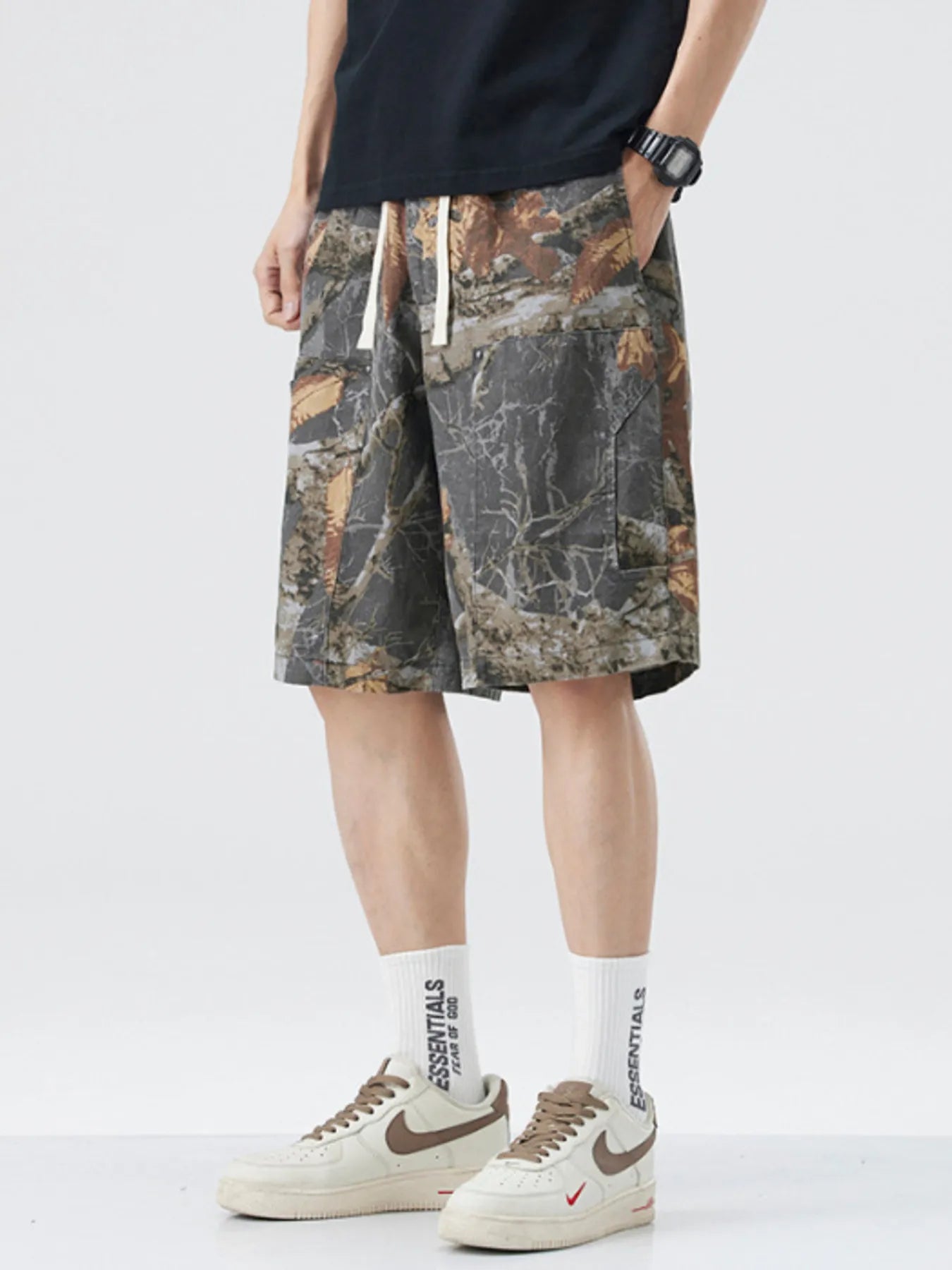Men's Plus Size Drawstring Printed Shorts