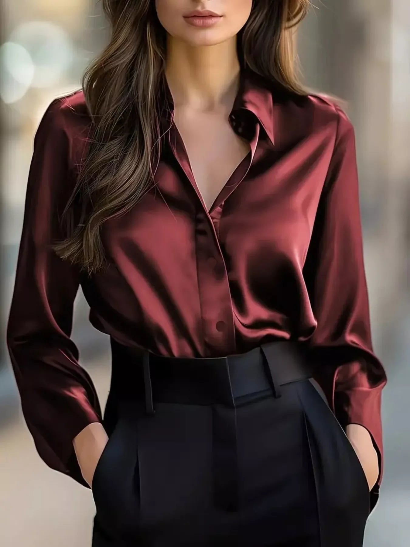Button Down Collared Neck Long Sleeve Shirt