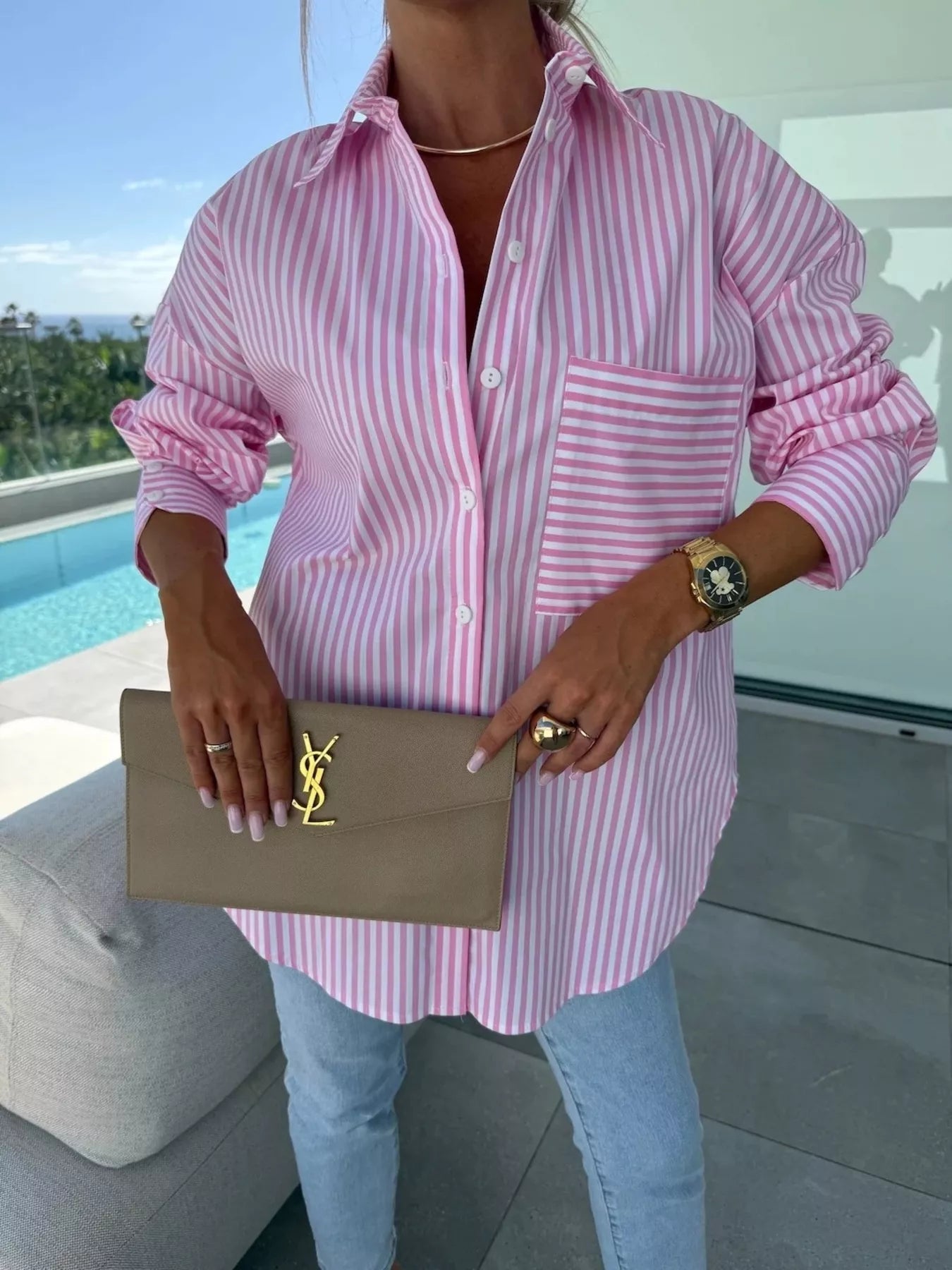 Striped Button Up Long Sleeve Shirt
