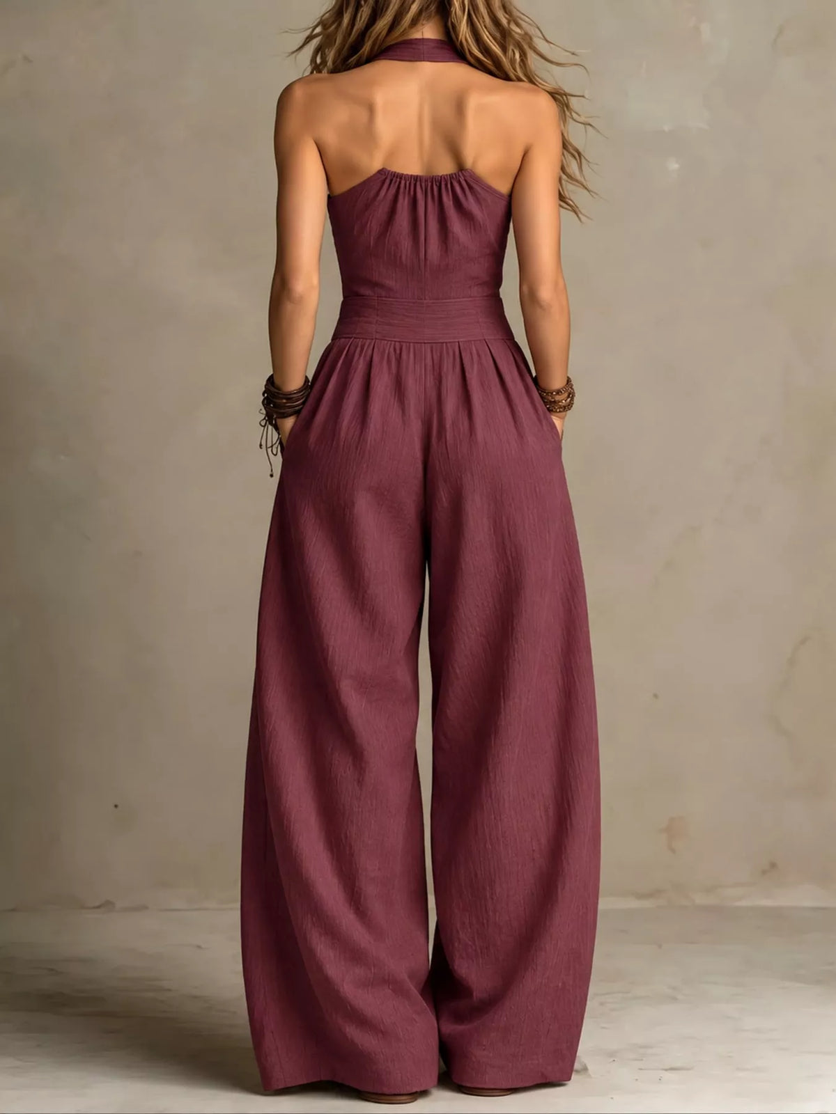 Full Size Halter Neck Wide-Leg Jumpsuit Plus Size