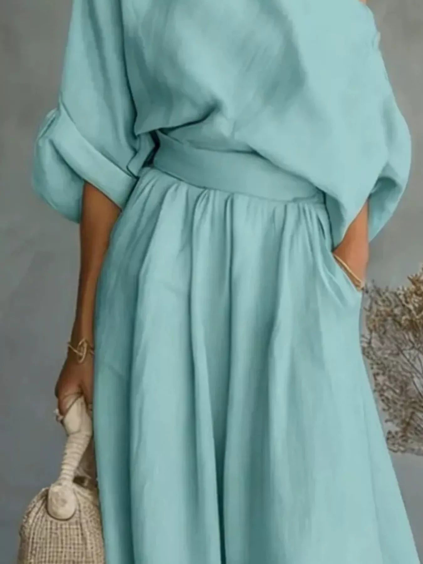 Full Size One Shoulder Top and Wide Leg Pants Set Plus Size