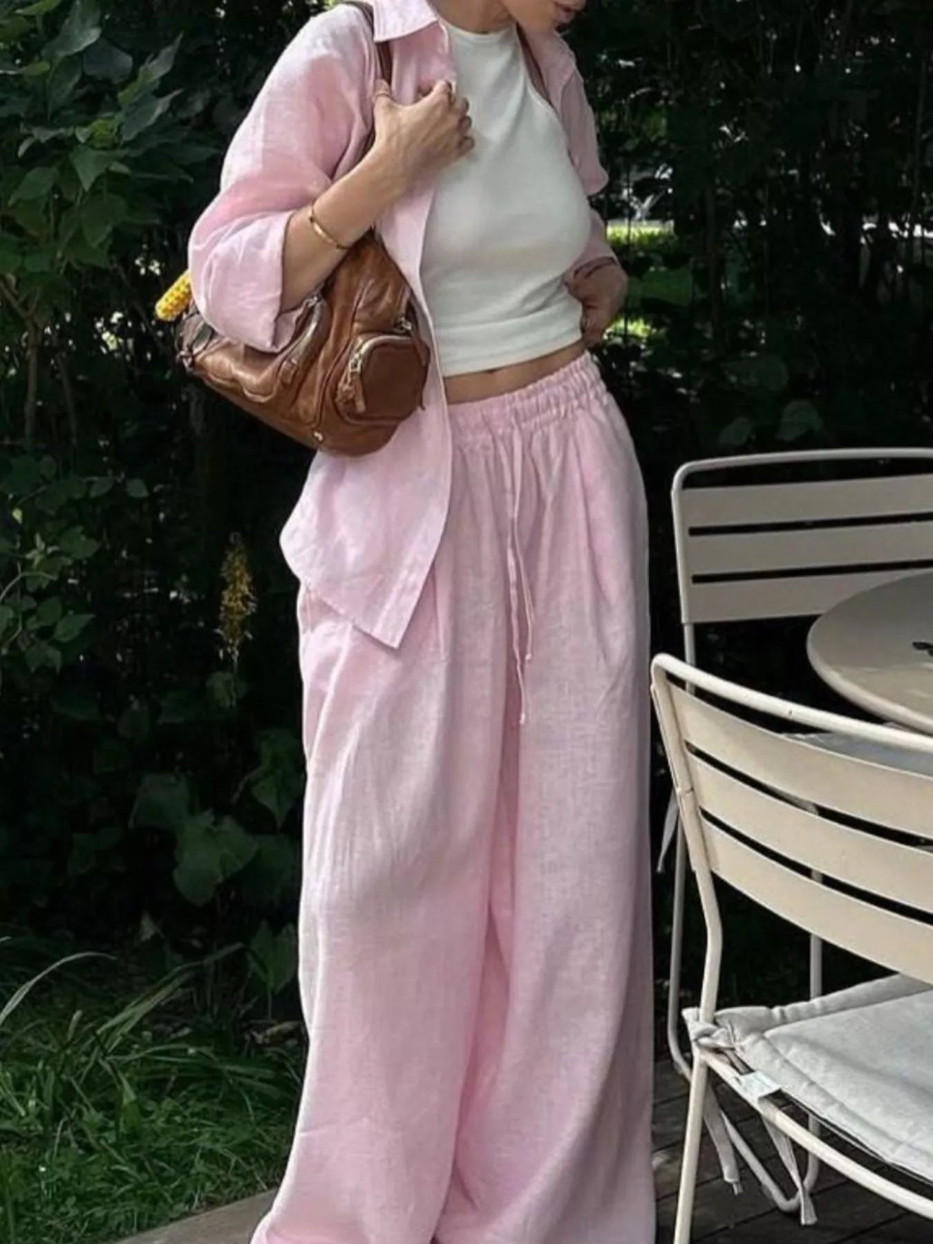 Button Up Shirt and Drawstring Pants Set