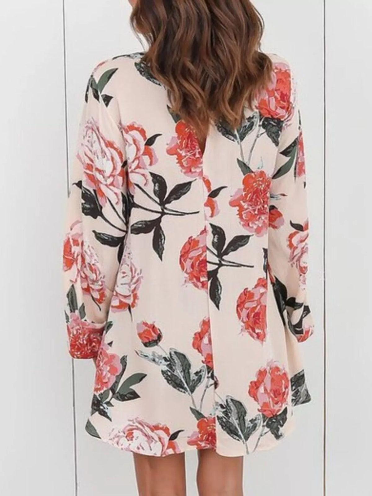 Full Size Floral Print Choker Neck Long Sleeve Blouse Plus Size