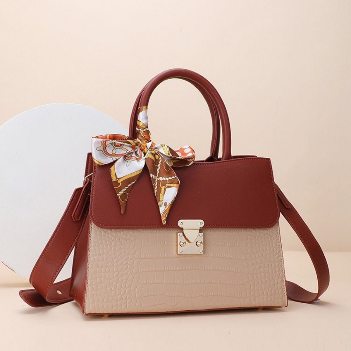 Crocodile Embossed Top Handle Handbag