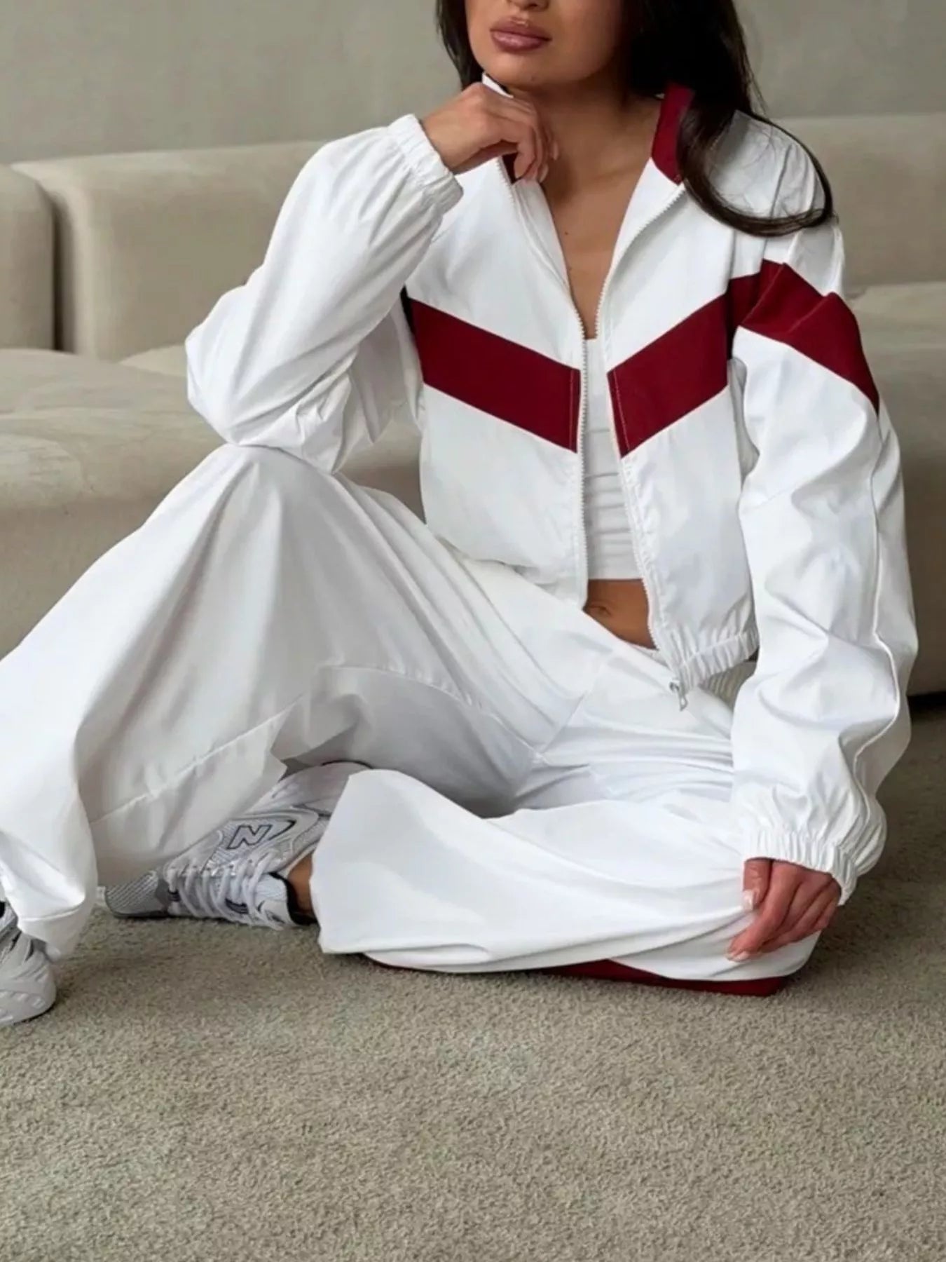 Color Block Zip Up Outerwear and Pants Set