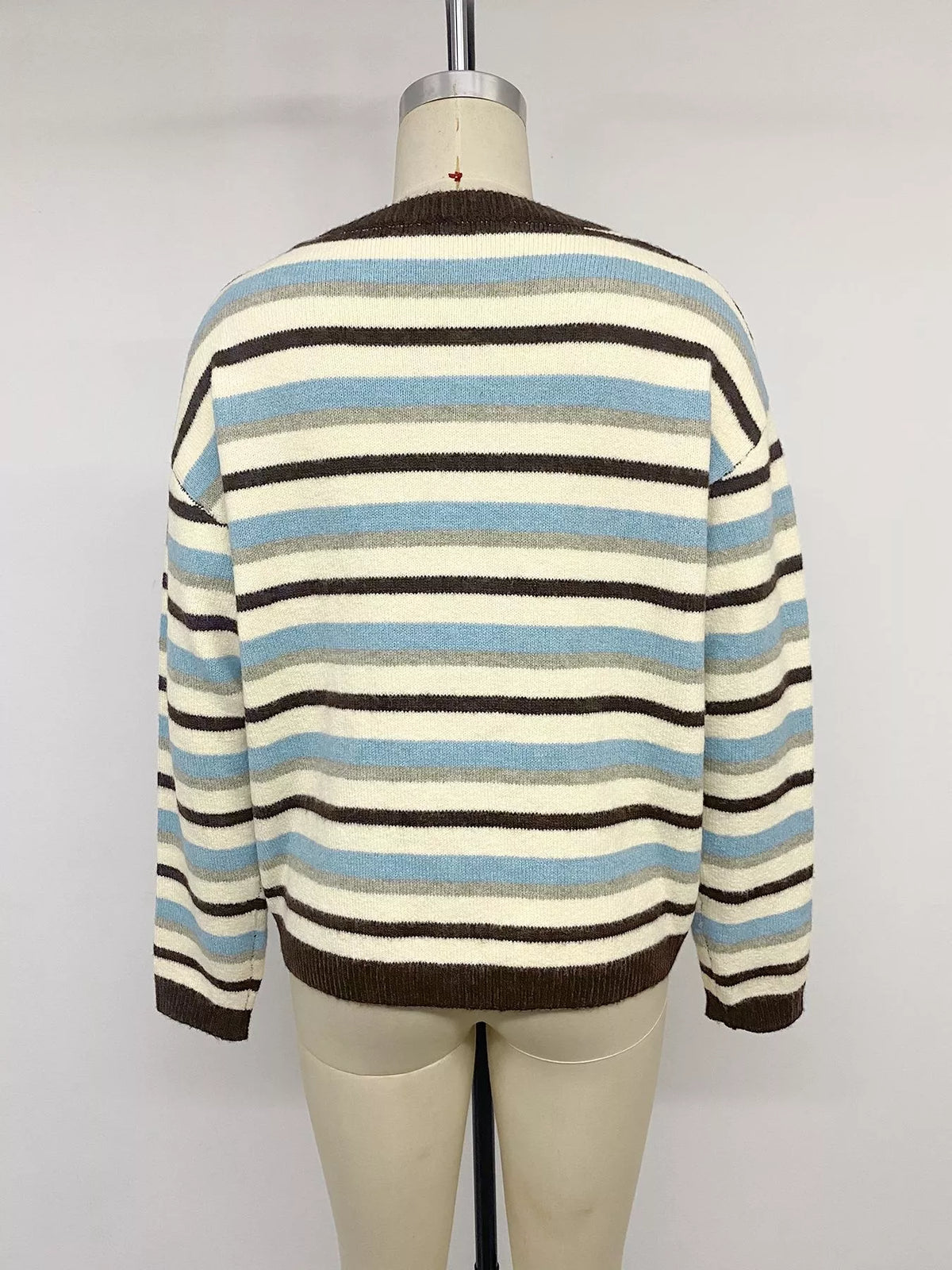 Striped Crew Neck Button-Down Cardigan