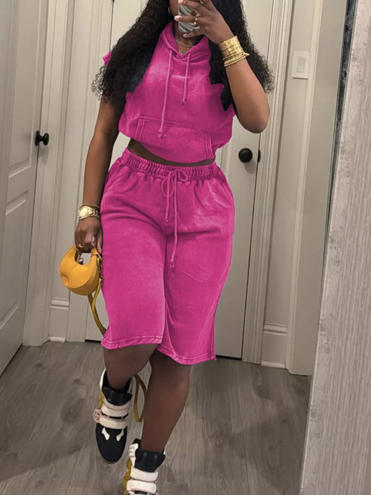 Hooded Crop Top and Shorts Set
