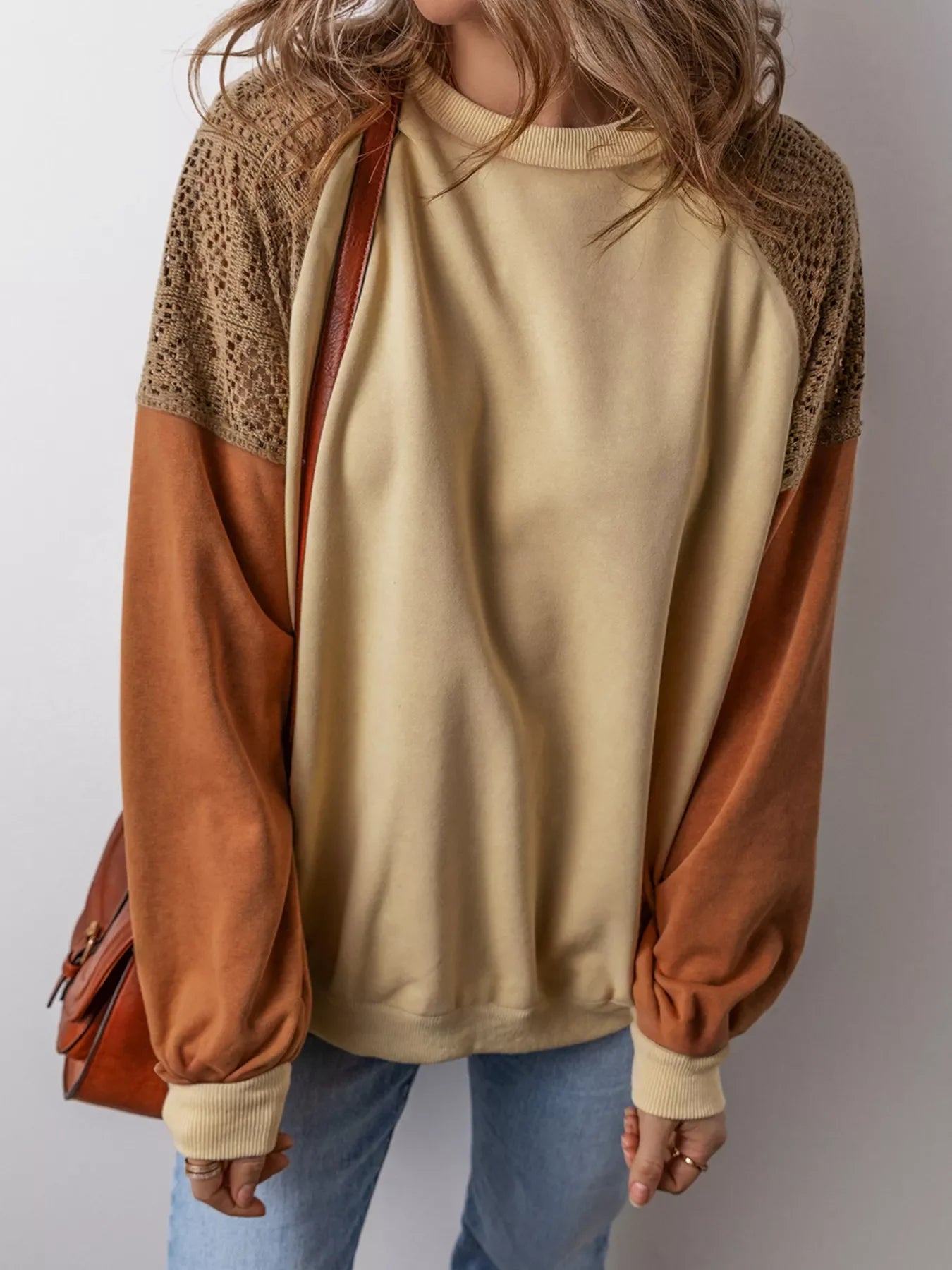 Lace Patchwork Colorblock Drop Shoulder Sweatshirt