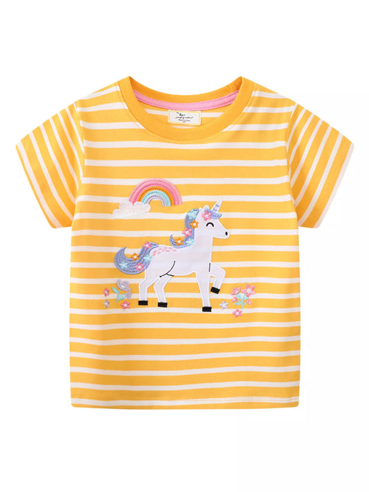 Children's Striped Unicorn Short Sleeve T-Shirt