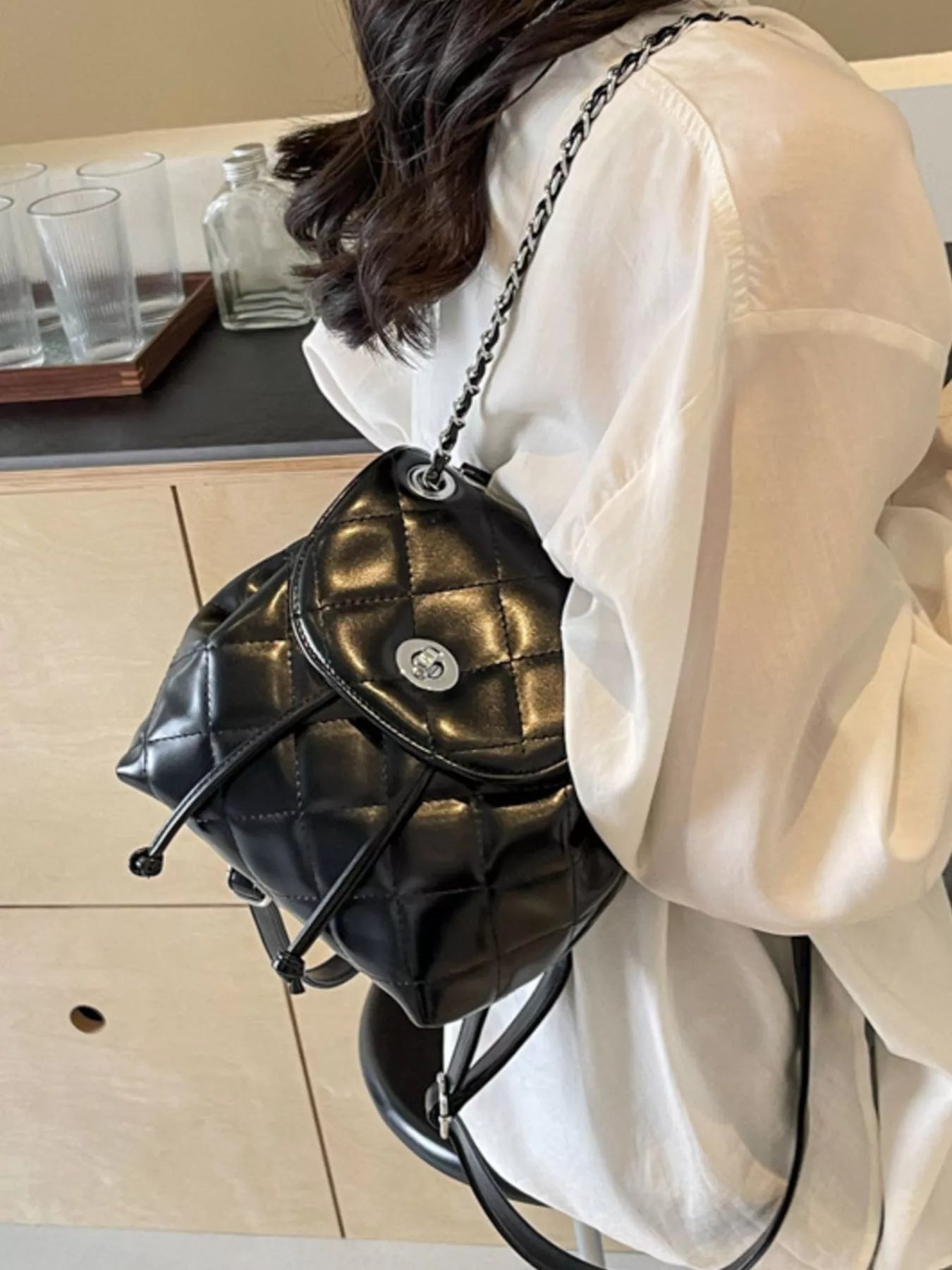 Quilted Chain Backpack Bag