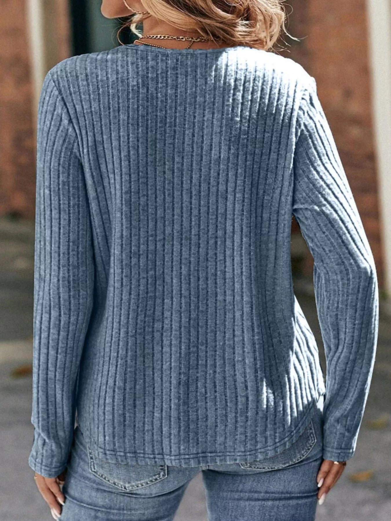 Ribbed Long Sleeve Knit Top