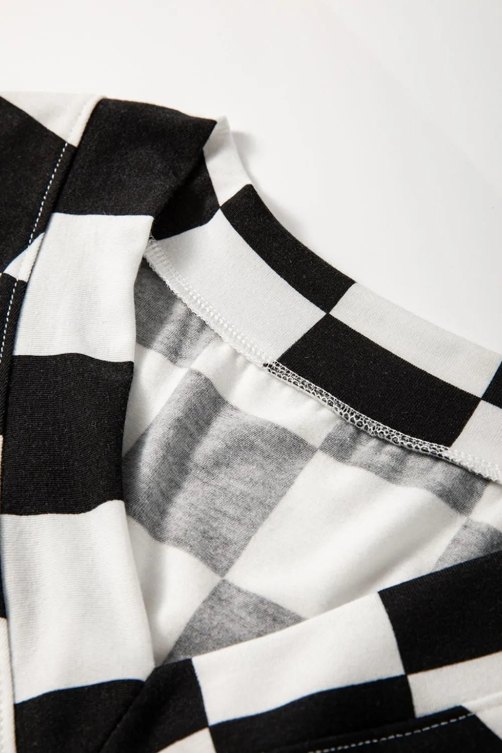 Checkerboard V Neck Loose Tee and Shorts Set