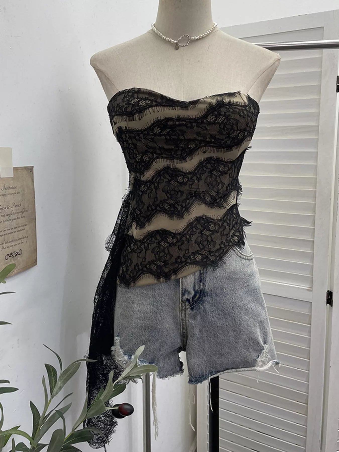 Lace Tube Top with Asymmetrical Hem
