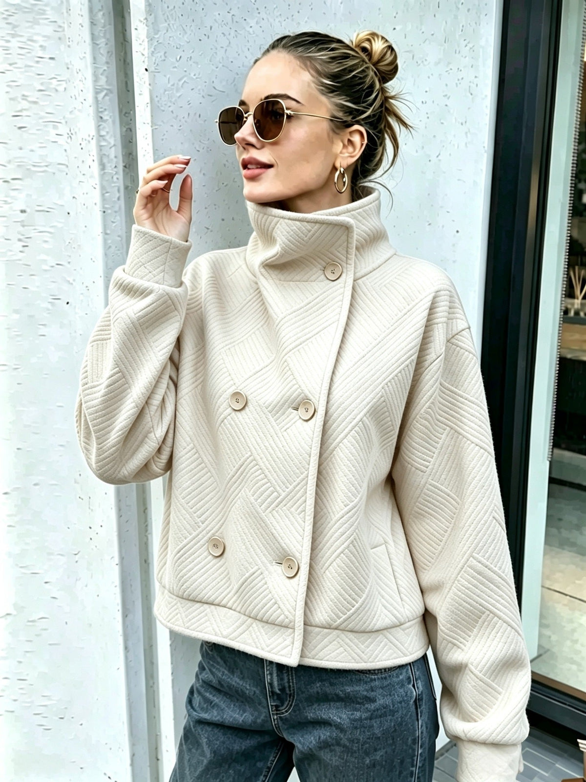 Women's Double-Breasted Turtleneck Lapel Coat