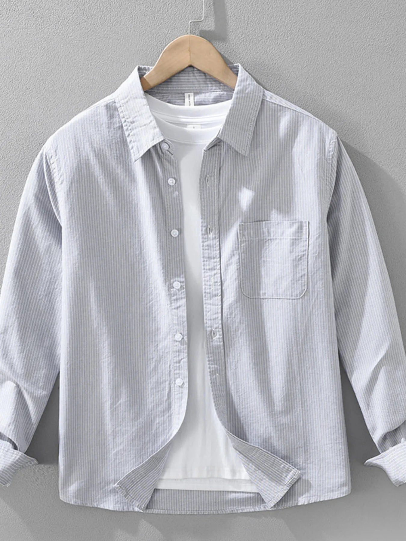 Men's Plus Size Striped Button Up Long Sleeve Shirt
