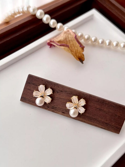 Floral Pearl Stud Earrings