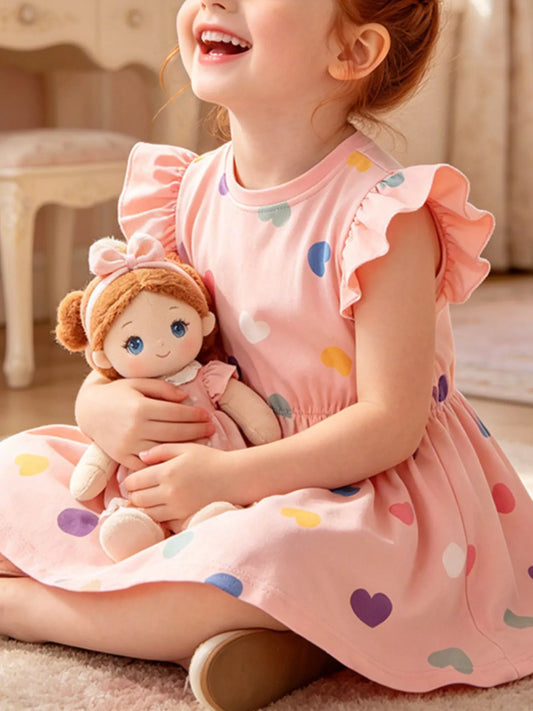 Children's Ruffled Sleeve Heart Print Casual Dress