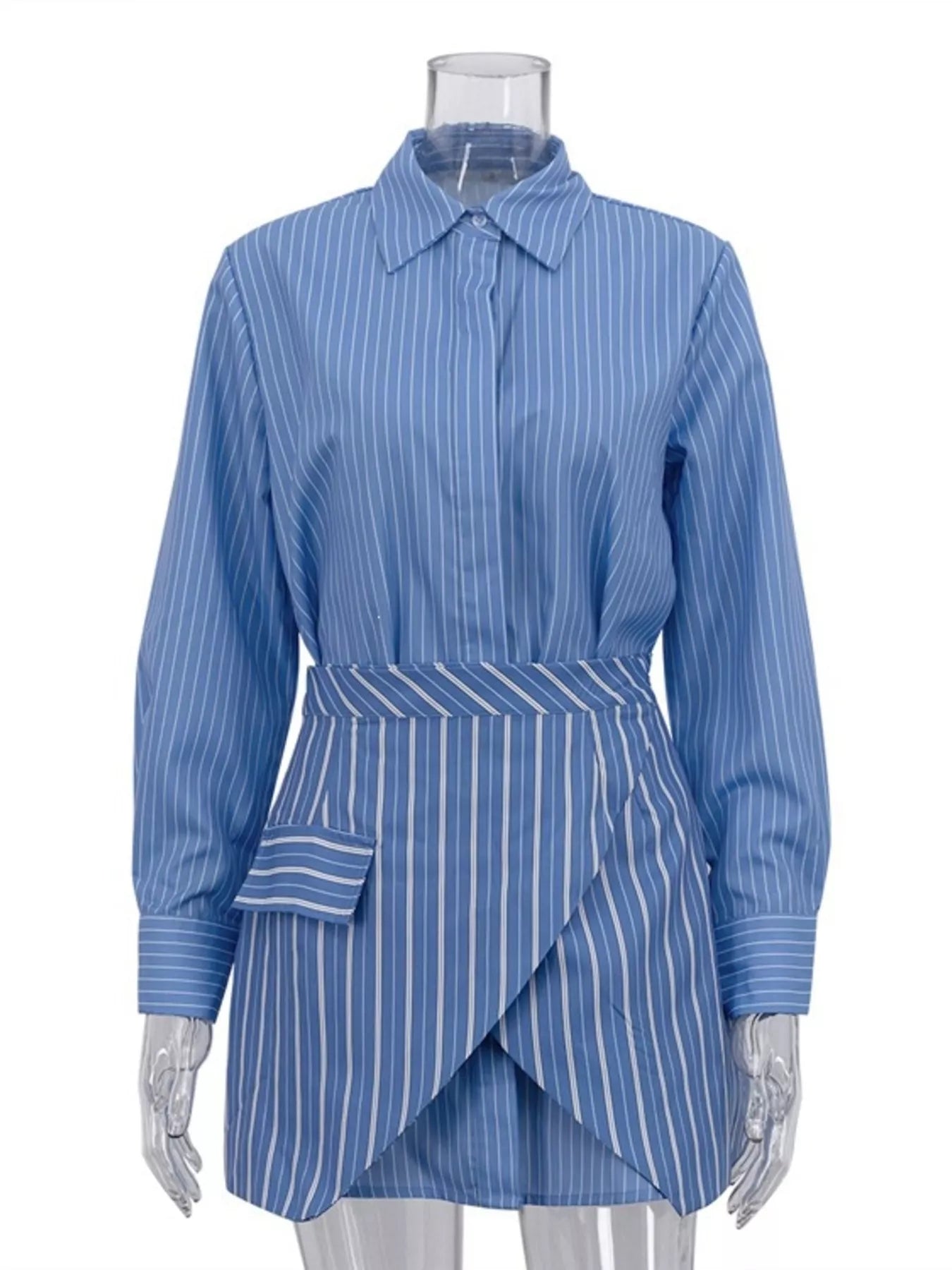 Striped Shirt and Asymmetrical Mini Skirt Set