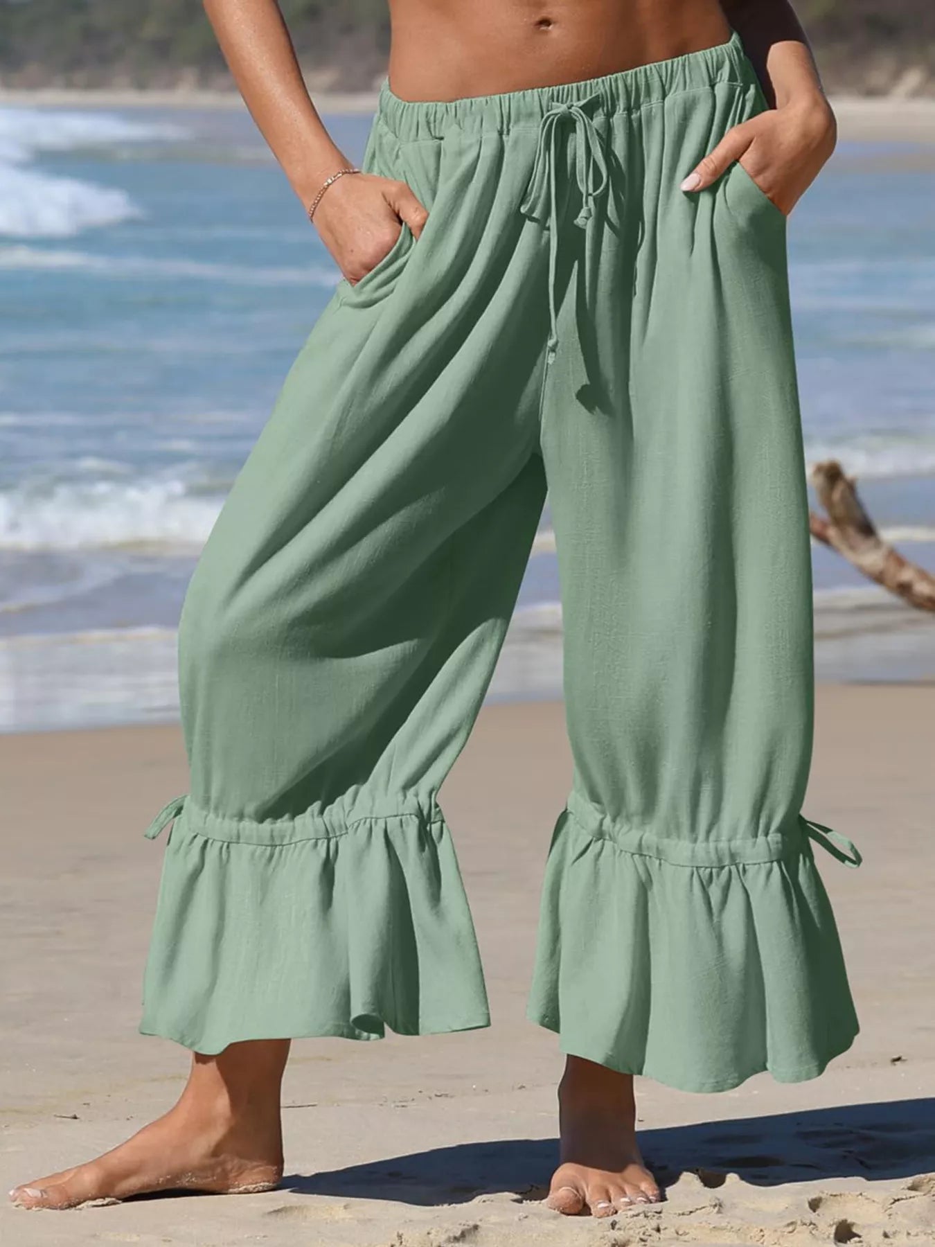 Full Size Wide-Leg Pants with Ruffle Hem Plus Size