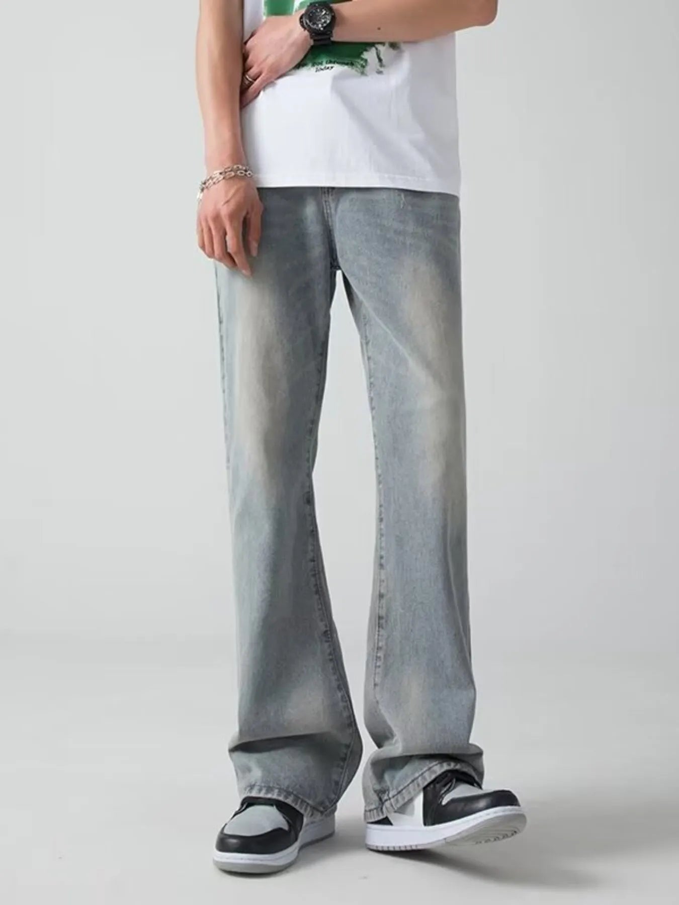 Men's Plus Size Vintage Wash Wide Leg Jeans