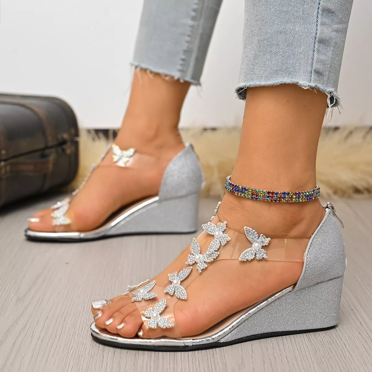 Butterfly Open Toe Wedge Sandals