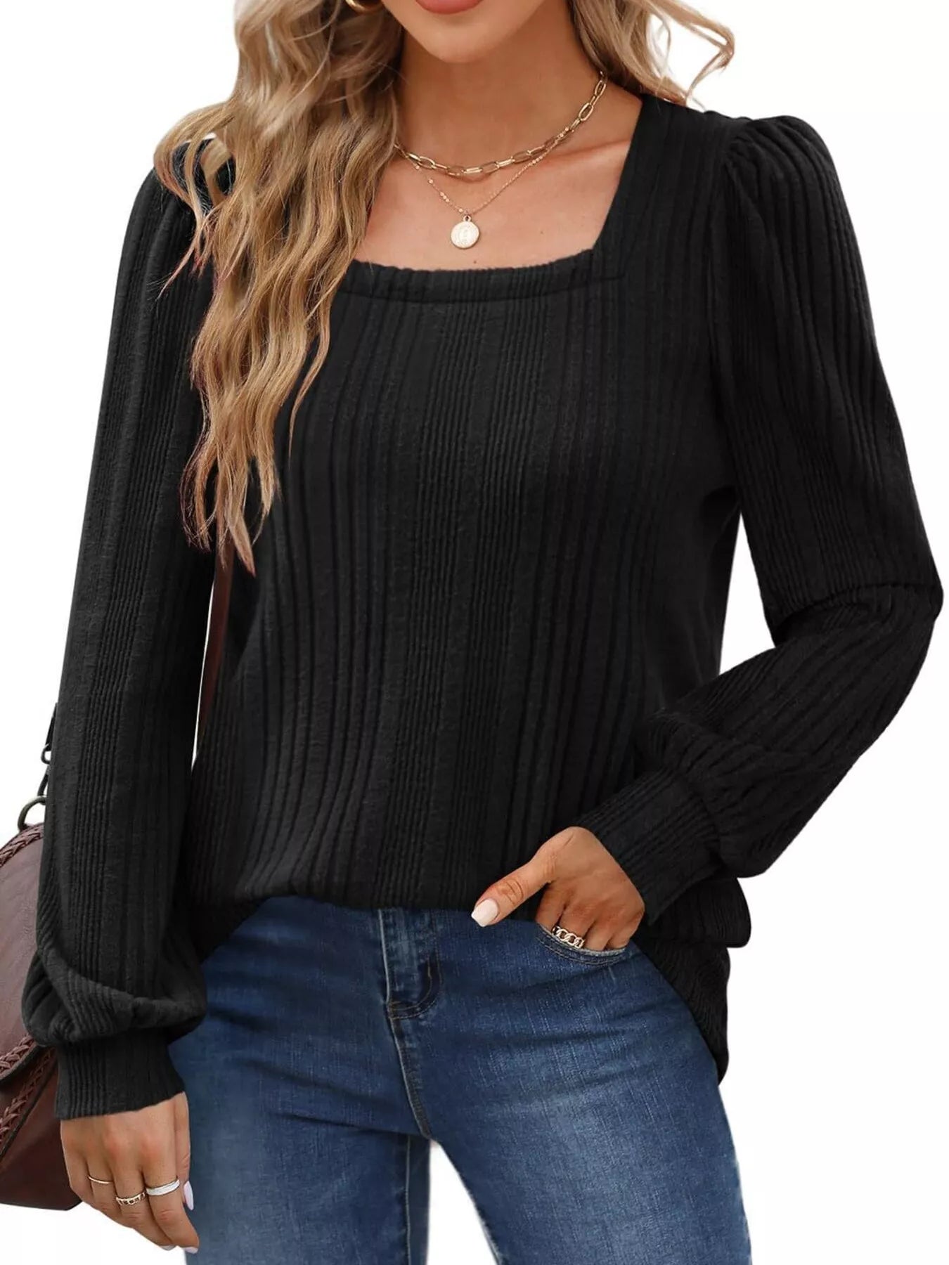 Full Size Square Neck Ribbed Knit Top Plus Size
