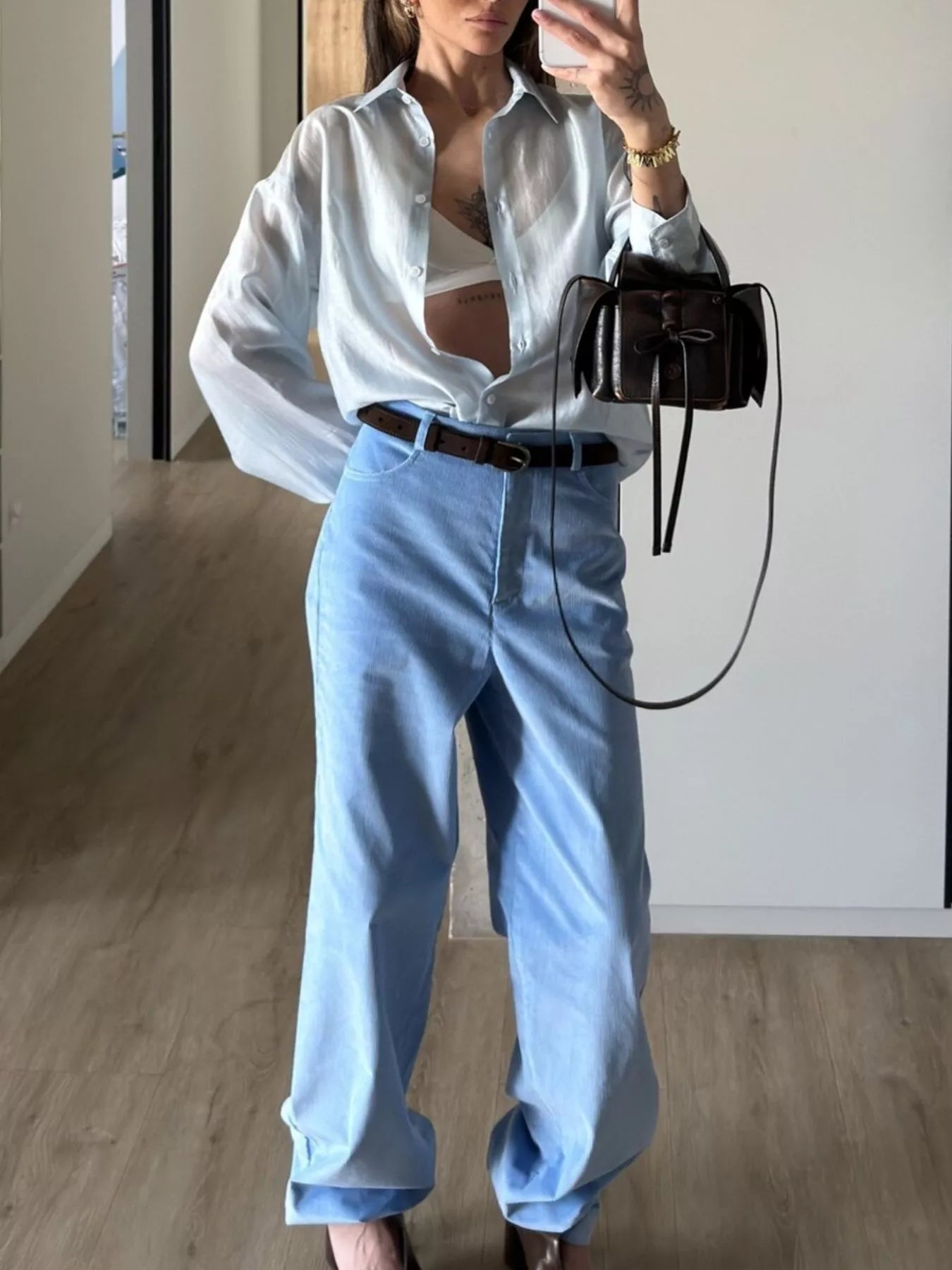Sheer Oversized Button-Up Shirt