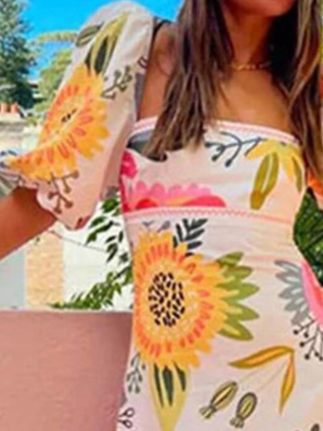 Full Size Floral Print Puff Sleeve Maxi Dress Plus Size