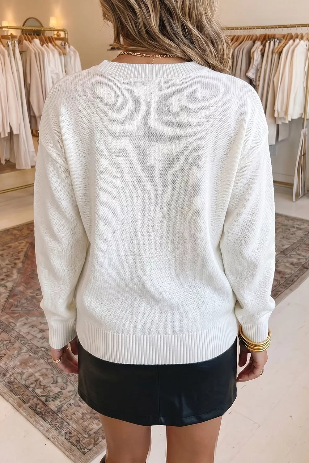 Drop Shoulder Round Neck Long Sleeve Sweater