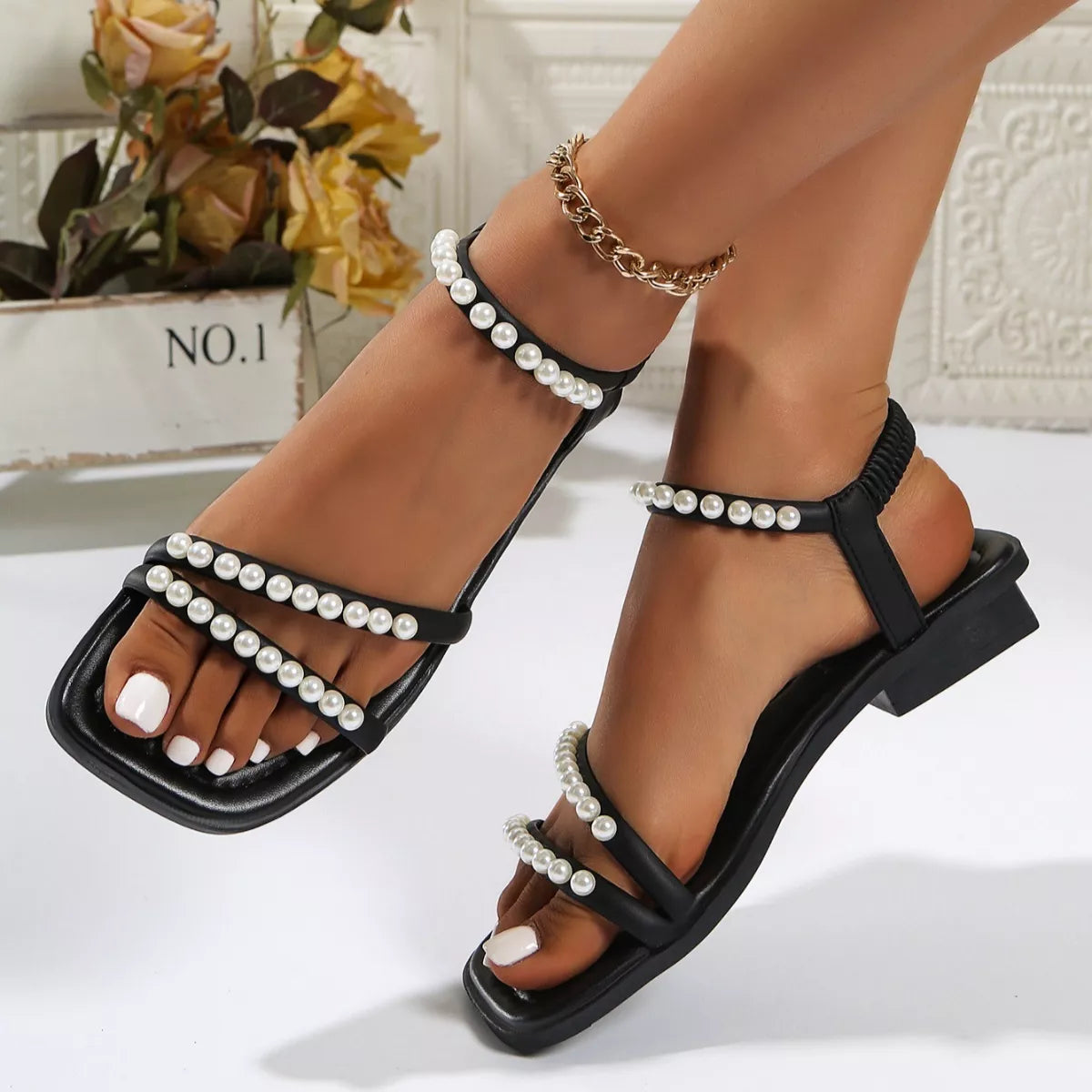 Pearl Embellished Open Toe Sandals