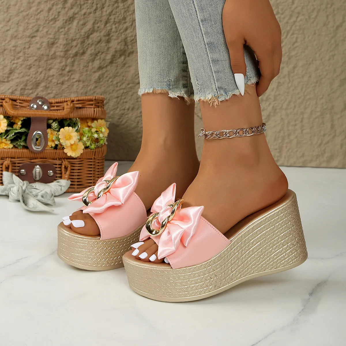 Bow Open Toe Platform Sandals