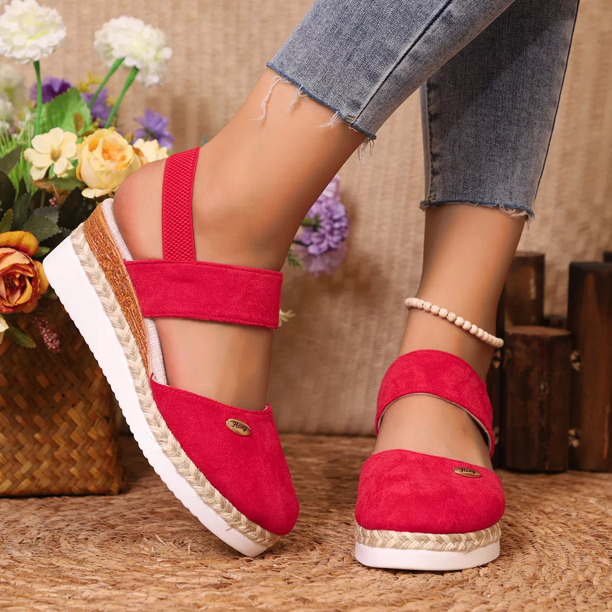 Espadrille Wedge Sandals with Ankle Strap
