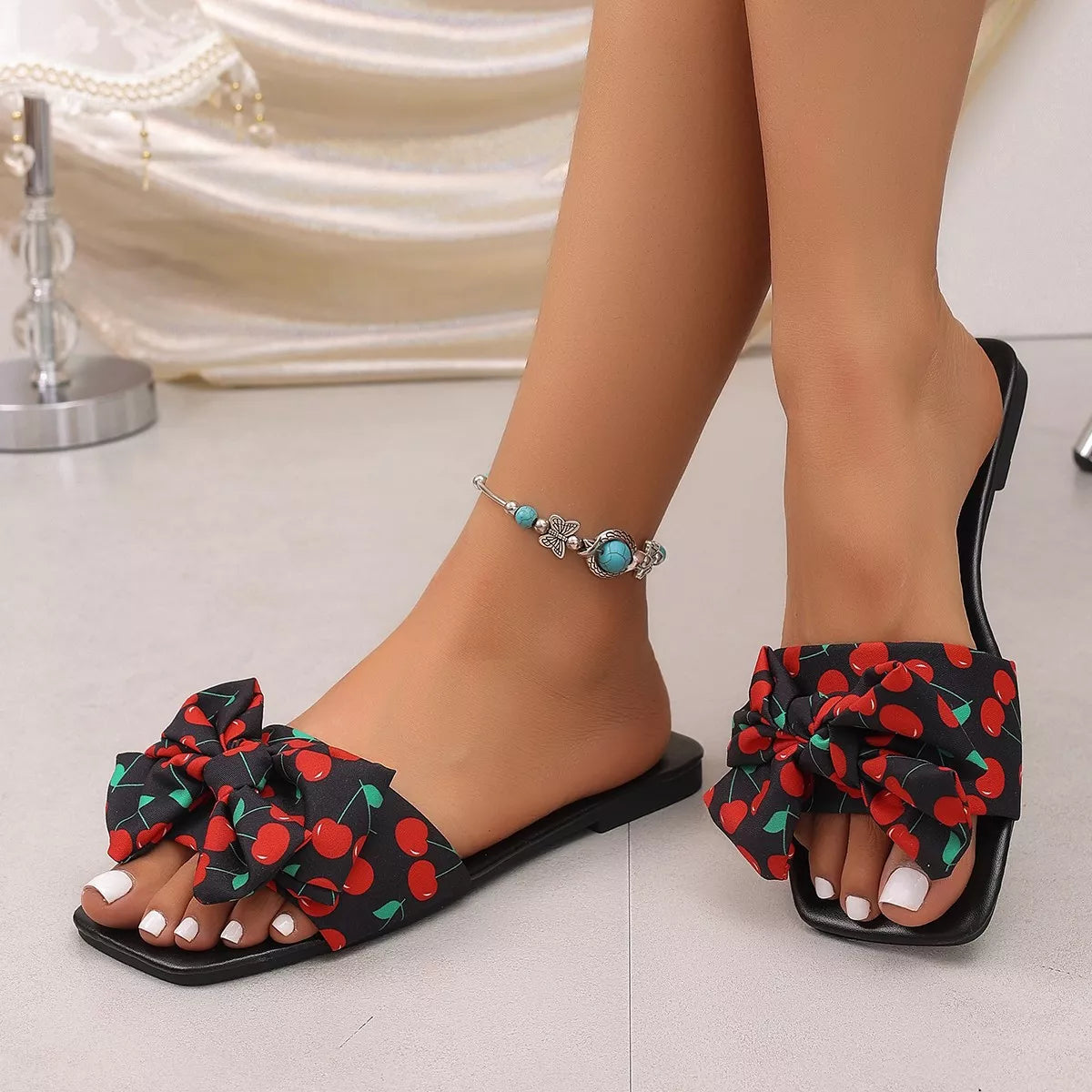 Cherry Bow Flat Sandals