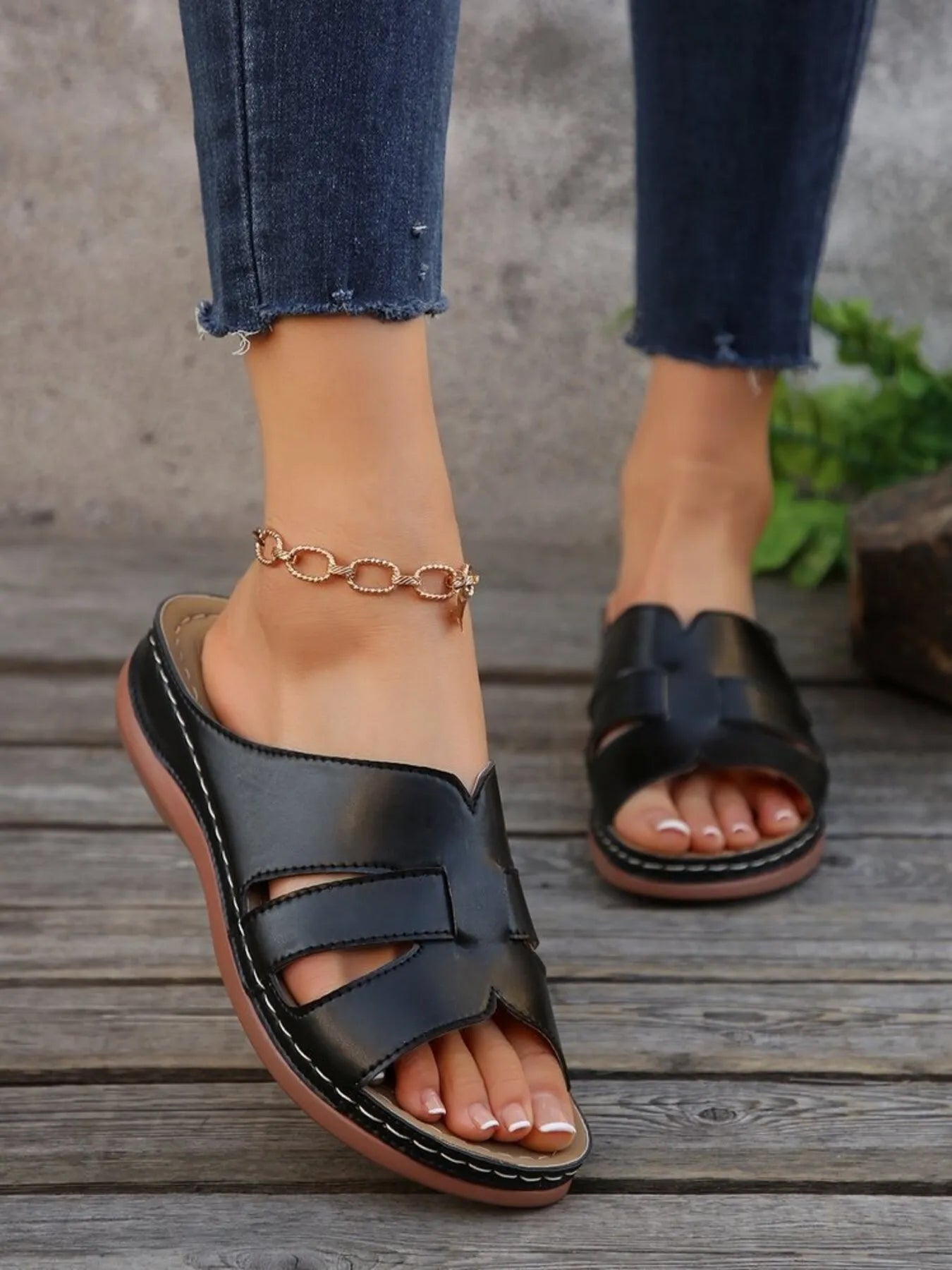 Cutout Leather Open Toe Sandals