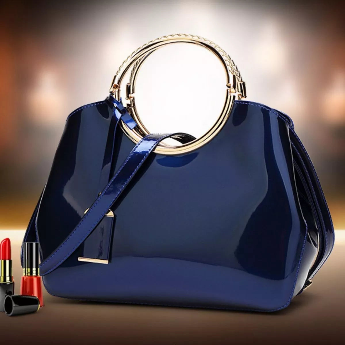 Glossy Ring Handle Handbag