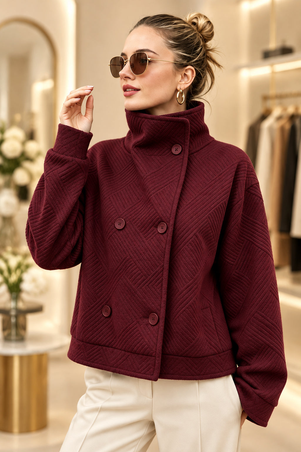 Women's Double-Breasted Turtleneck Lapel Coat