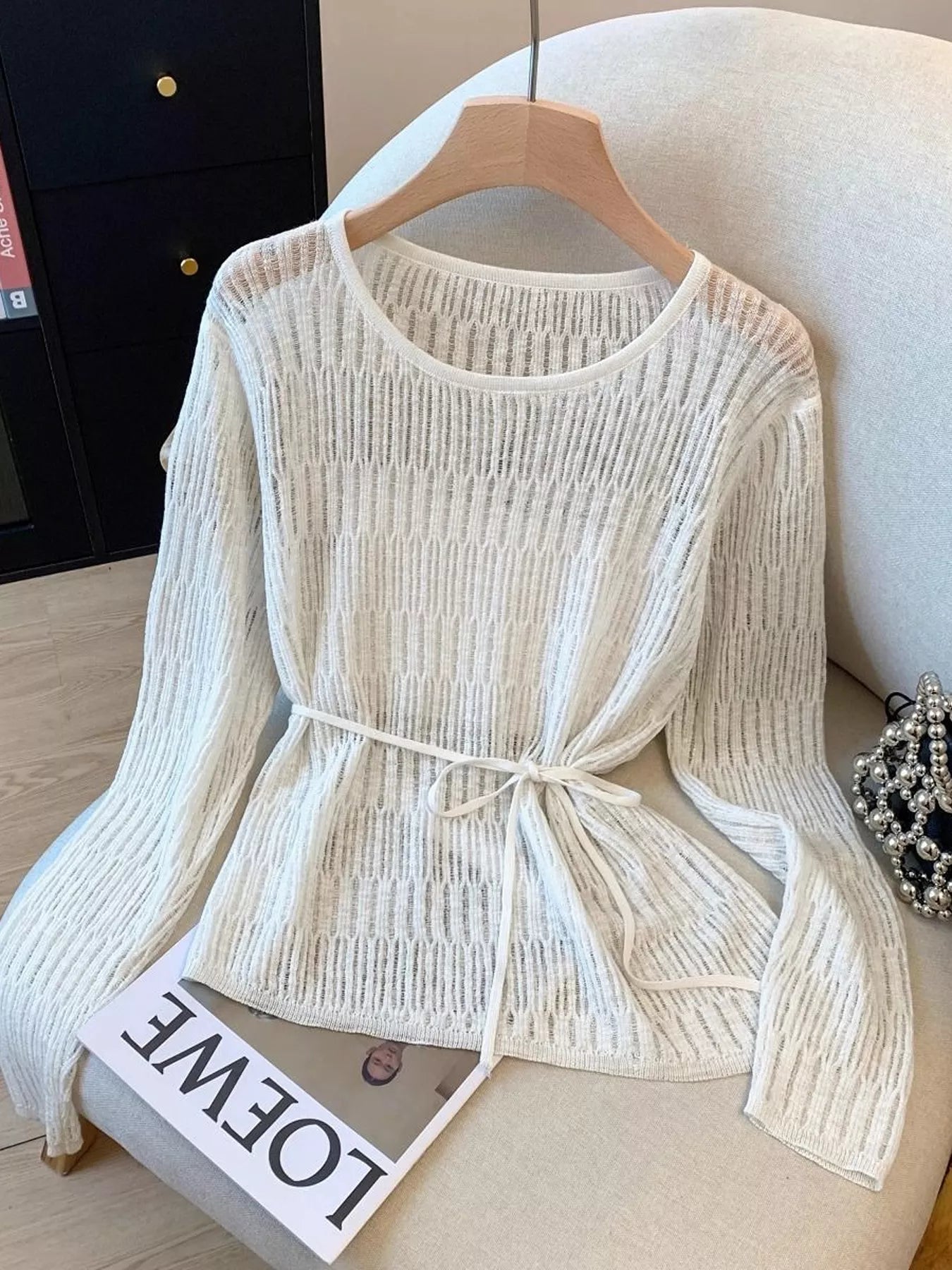 Long Sleeve Knit Top with Tie Detail