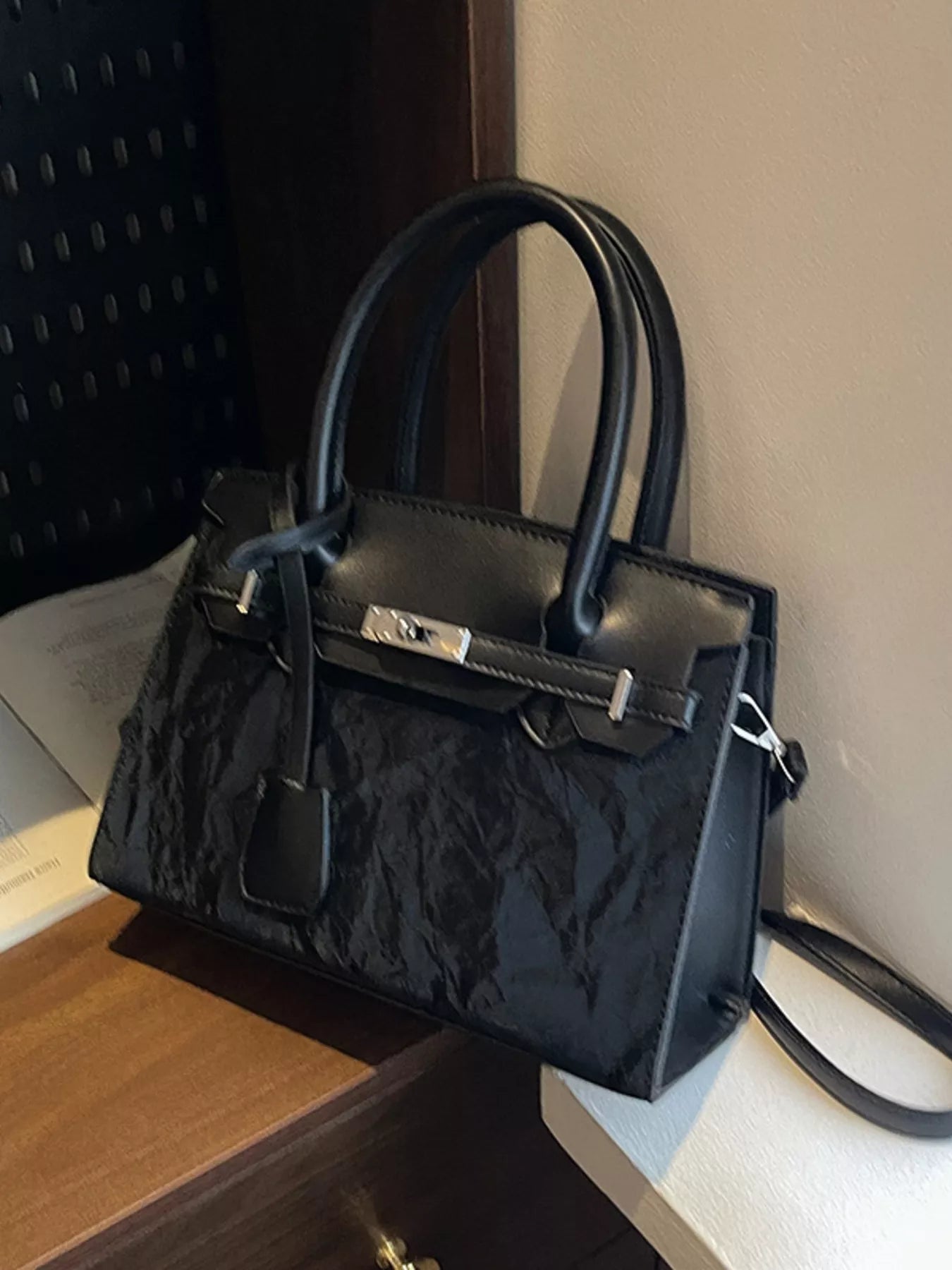 Textured Leather Top-Handle Handbag