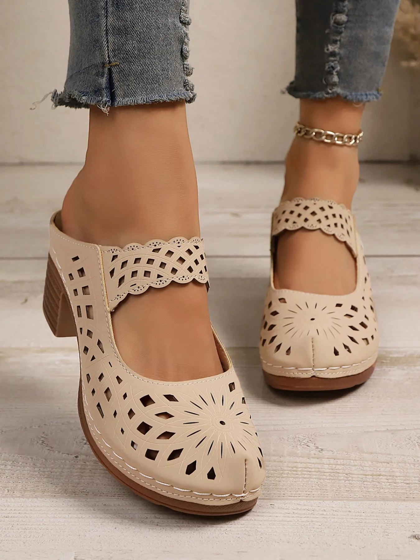 Cutout Block Heel Sandals
