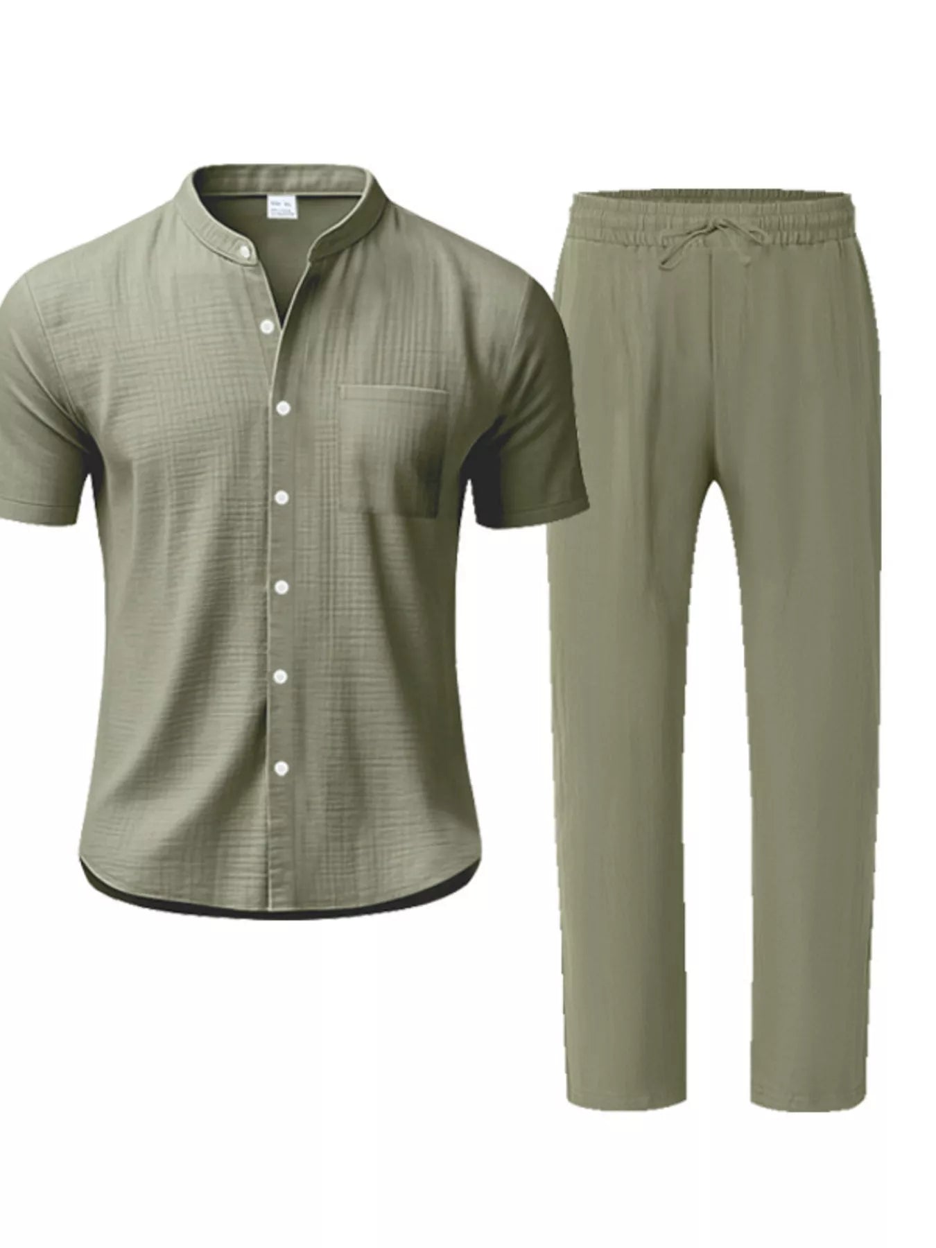 Men's Full Size Casual Button Up Short Sleeve Shirt and Pants Set Plus Size