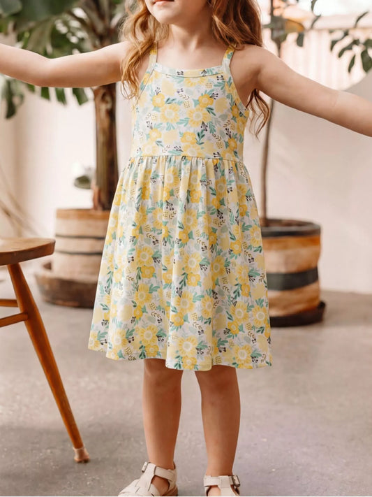 Children's Floral Print Spaghetti Strap Dress